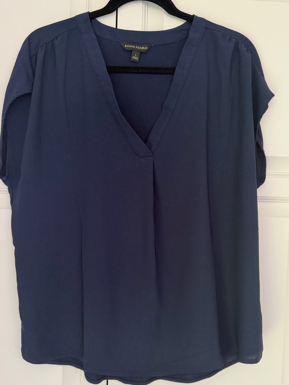 Banana Republic Deep Navy Split V-Neck Blouse